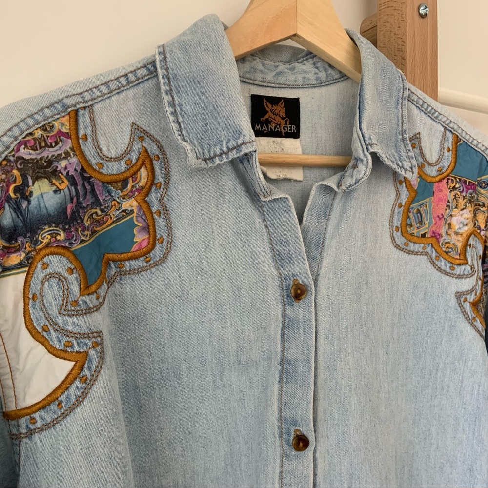 Vintage Manager denim shirt w/Embroidery - Picture 3 of 10